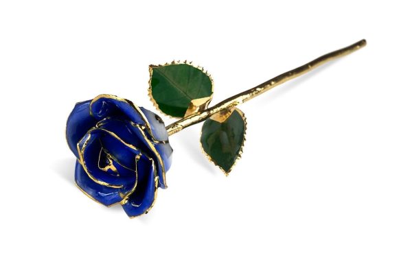 7” Gold Rose & 11" Dark Blue 2 Tone Rose<br/><sub> with Vase</sub> - Image 3