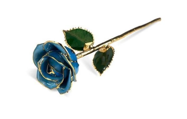 7” Gold Rose & 11" Light Blue Rose<br/><sub> with Vase</sub> - Image 3