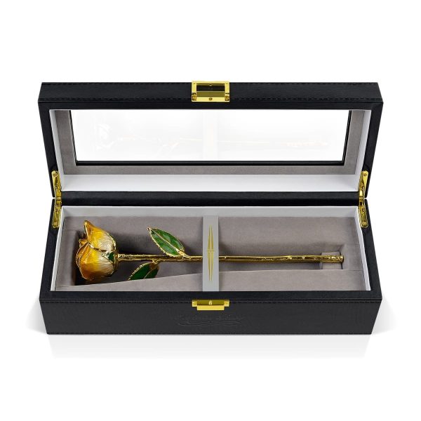 Orange Two Tone Rose<br/><sub> with Premium Glass Lid Display Case</sub>