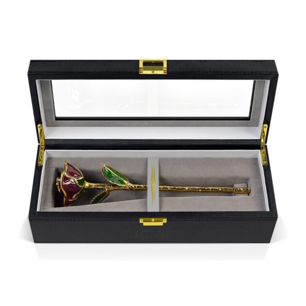 Burgundy Rose<br/><sub> with Premium Glass Lid Display Case</sub>