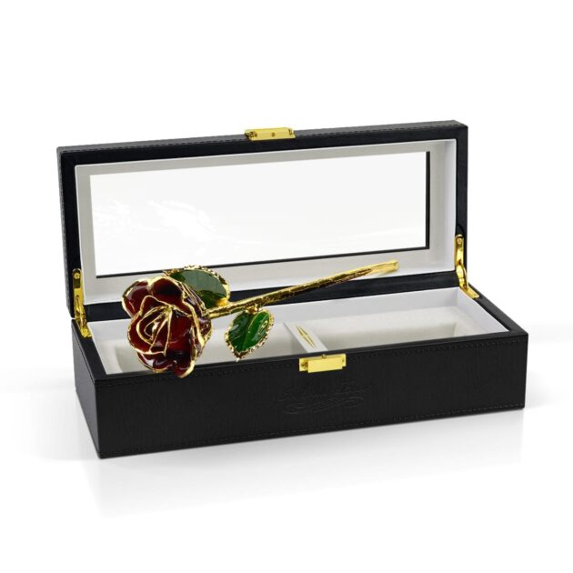 Burgundy Rose<br/><sub> with Premium Glass Lid Display Case</sub> - Image 2