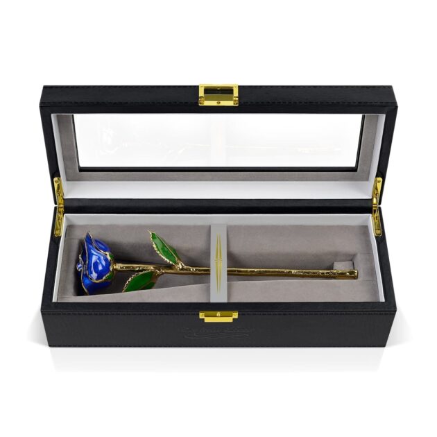 Dark Blue rose<br/><sub> with Premium Glass Lid Display Case</sub>