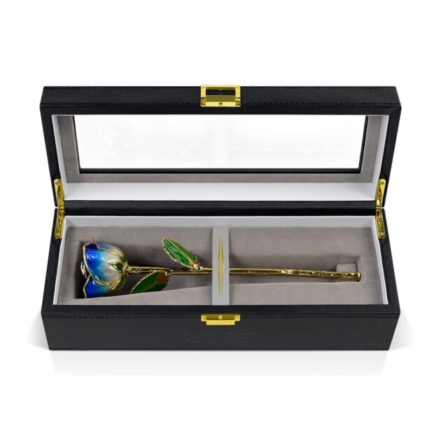 Dark Blue Two Tone Rose<br/><sub> with Premium Glass Lid Display Case</sub>