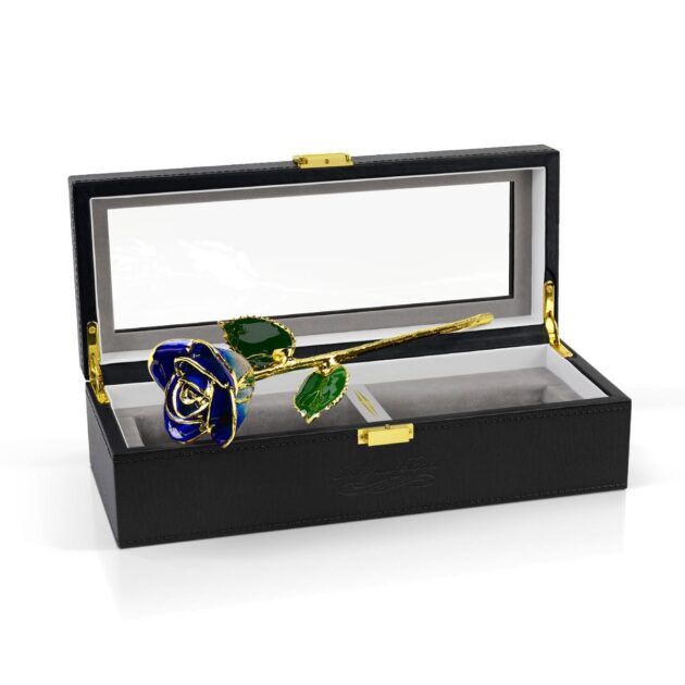 Dark Blue Two Tone Rose<br/><sub> with Premium Glass Lid Display Case</sub> - Image 2