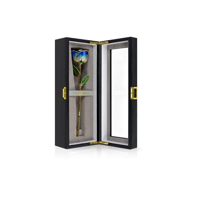 Dark Blue Two Tone Rose<br/><sub> with Premium Glass Lid Display Case</sub> - Image 3