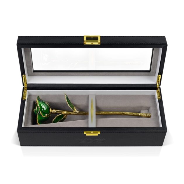 Dark Green Rose<br/><sub> with Premium Glass Lid Display Case</sub>
