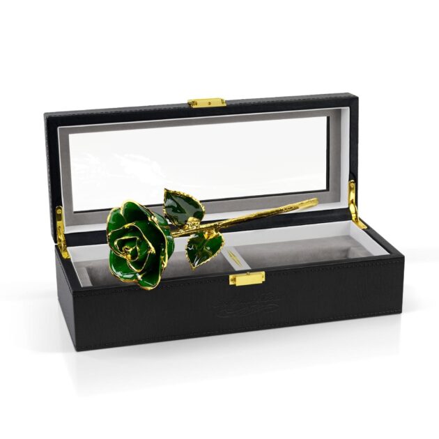 Dark Green Rose<br/><sub> with Premium Glass Lid Display Case</sub> - Image 6