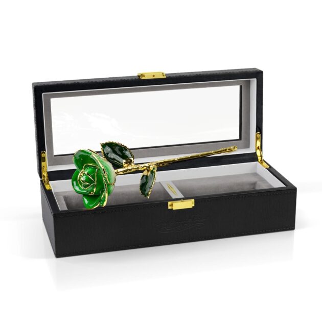 Dark Green Two Tone Rose<br/><sub> with Premium Glass Lid Display Case</sub> - Image 2