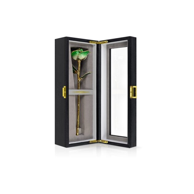 Dark Green Two Tone Rose<br/><sub> with Premium Glass Lid Display Case</sub> - Image 3