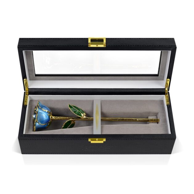 Light Blue Rose<br/><sub> with Premium Glass Lid Display Case</sub>