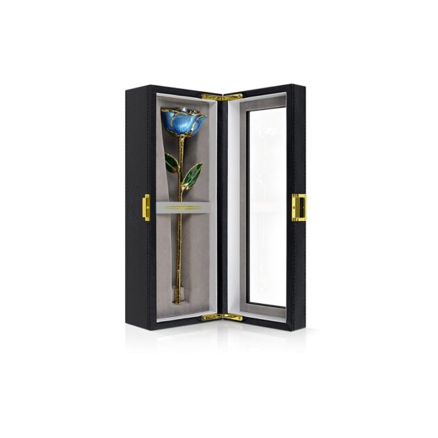 Light Blue Rose<br/><sub> with Premium Glass Lid Display Case</sub> - Image 3