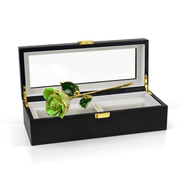 Light Green Two Tone Rose<br/><sub> with Premium Glass Lid Display Case</sub> - Image 2