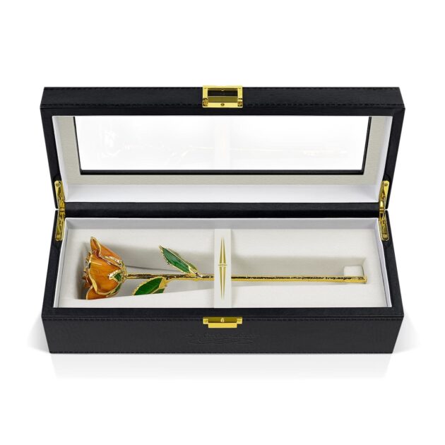 Orange rose<br/><sub> with Premium Glass Lid Display Case</sub> - Image 5