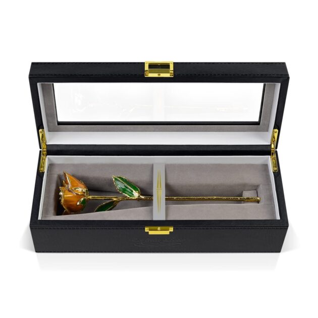 Orange rose<br/><sub> with Premium Glass Lid Display Case</sub>