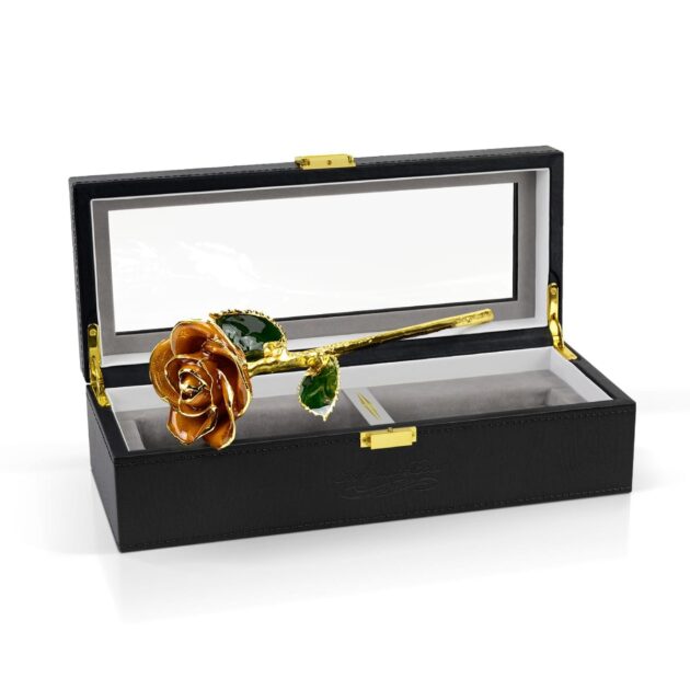 Orange rose<br/><sub> with Premium Glass Lid Display Case</sub> - Image 2