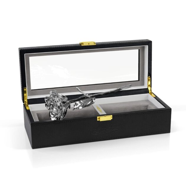 Platinum Rose<br/><sub> with Premium Glass Lid Display Case</sub> - Image 2