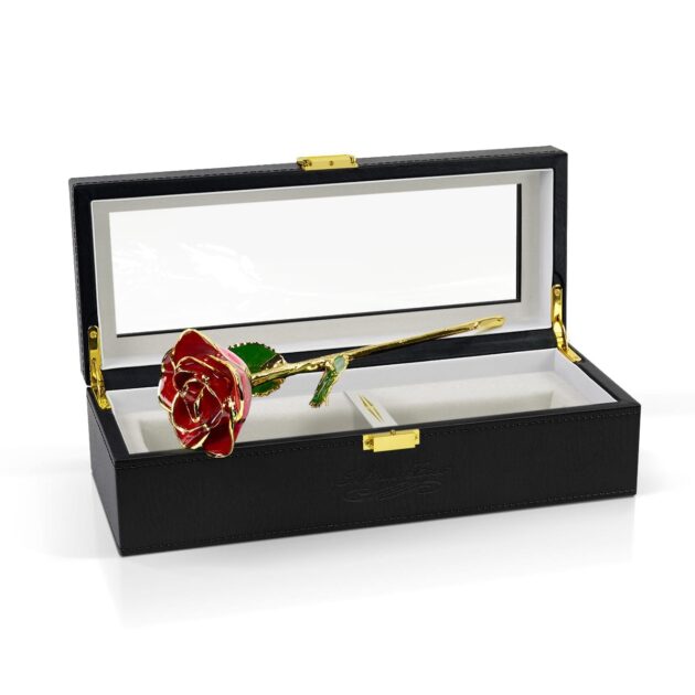 Red Two Tone Rose<br/><sub> with Premium Glass Lid Display Case</sub> - Image 2