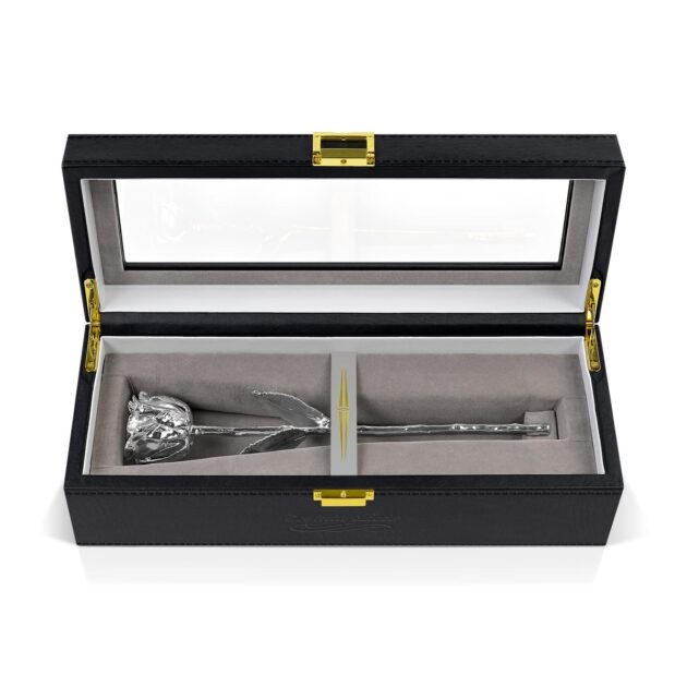 Silver Rose<br/><sub> with Premium Glass Lid Display Case</sub>