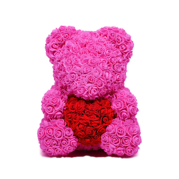 Infinity Rose Bear – Pink with Red Heart (40 cm)