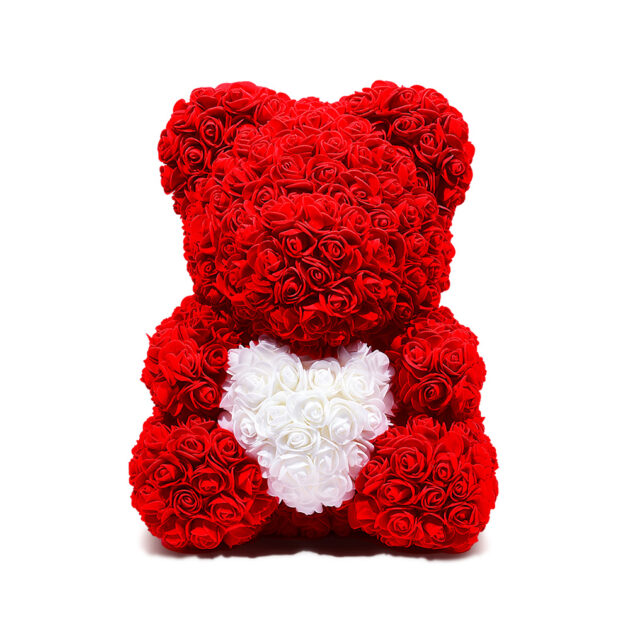 Infinity Rose Bear – Red with White Heart (40 cm)