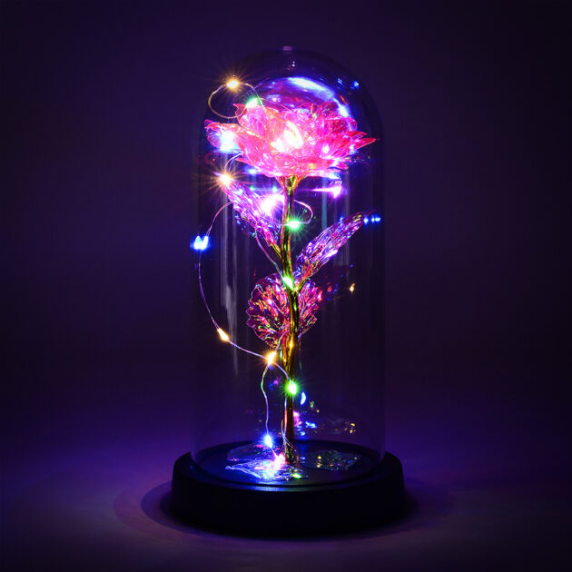 Pink LED Galaxy Infinity Rose with Dome - Image 2