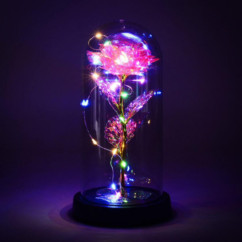 Pink LED Galaxy Infinity Rose with Dome - Infinity Rose