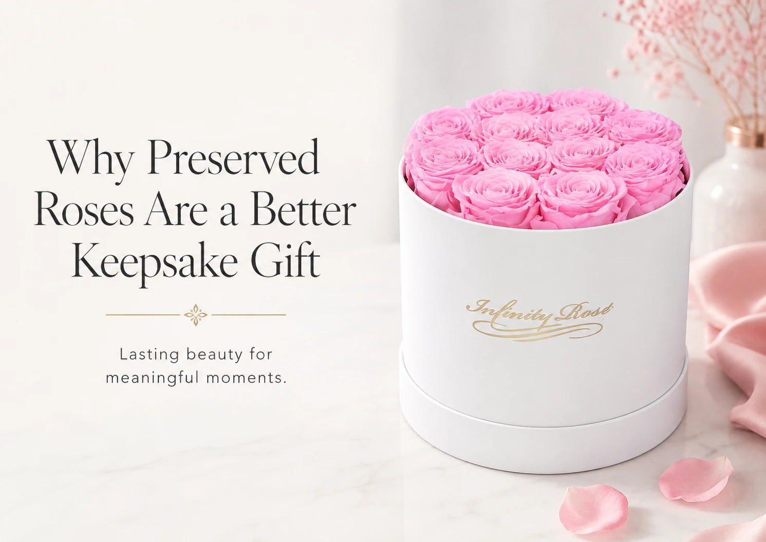 Pink preserved roses in an Infinity Rose keepsake box